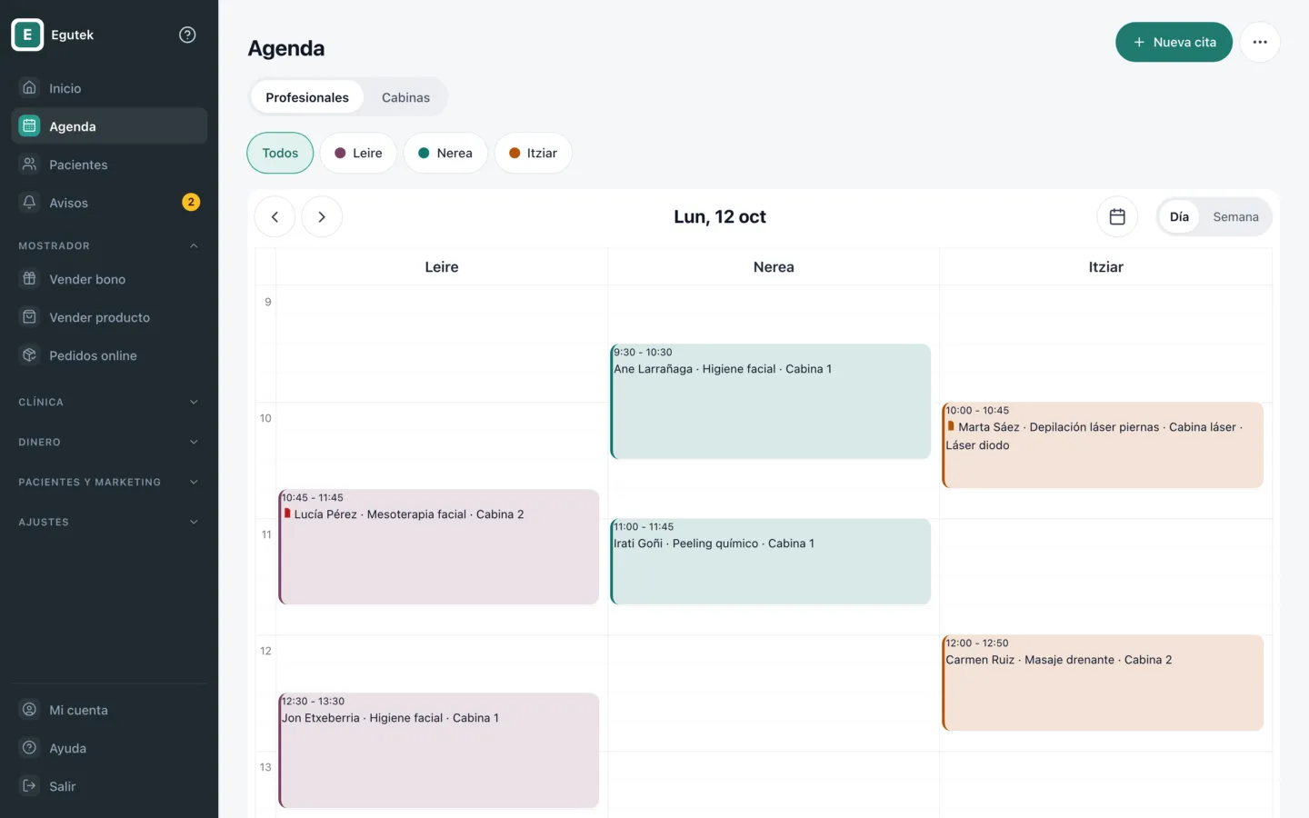 Agenda del día de un negocio de ejemplo