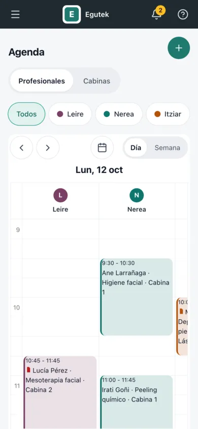 La agenda de una clínica de ejemplo en un móvil